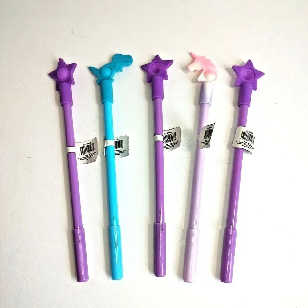 Lot of 5 Novelty Ink Pen Unicorn Dinosaur Star Heart Silicone Fidget Pop Game